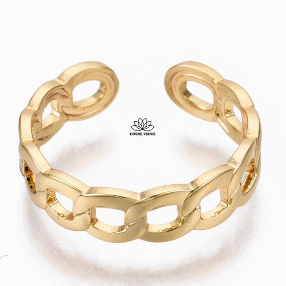 Curb Chain Cuff Ring | Gold Plated Brass | Size 6 - Picture 5 of 8